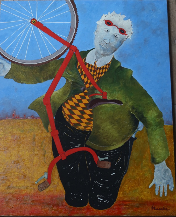 Cycliste Huile Sur Toile 92x73 Mausse